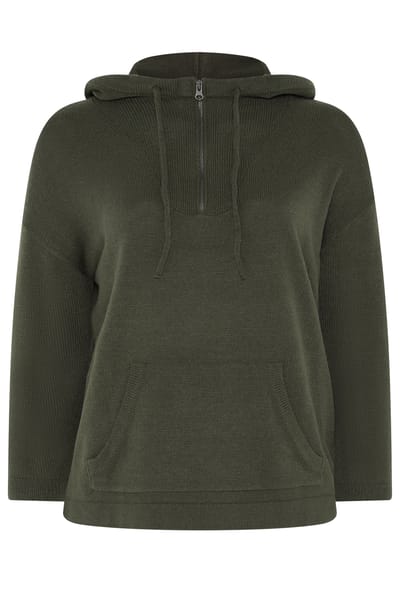 Yours Curve Gebreide Hoodie In Kakigroen Size 42-44