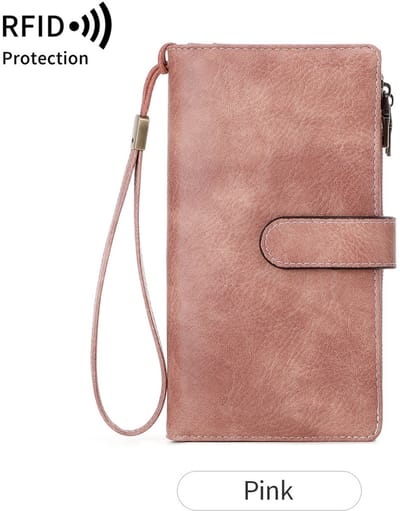 RFID drievoudige lange portemonnee - Retro multifunctioneel - Damesportemonnee - Clutch - Portemonnee - Muntzakje - Dames Portemonnee - Pasjeshouder - Creditcardhouder-Roze