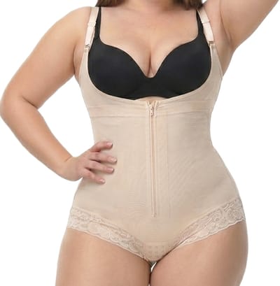 Bodysuit met Rits - Maat XS - Shapetape - Beige - Shapewear Body - Platte Buik - Open Borst - Slip - Zonder BH - Corrigerend ondergoed