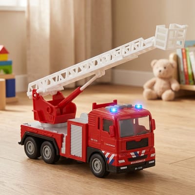 Cheqo® Brandweerauto - Brandweerwagen met Licht en Geluid - Brandweer Speelgoed - Speelgoedauto met Uitschuifbare Ladder - Brandweer Truck - 112 Sirene - Speelgoed Jongens - Kinderspeelgoed - Speelgoed Auto voor Kinderen - Rescue
