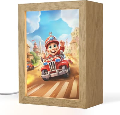 Nachtlampje 15x20 cm - Kinder lampje - Brandweer - Jongens - Kinderen - Auto - Tafellamp kinderkamer - Slaapkamer lamp - Bedlamp kinderen - Kinderlampje stopcontact - Wandlamp babykamer - Nachtlampjes