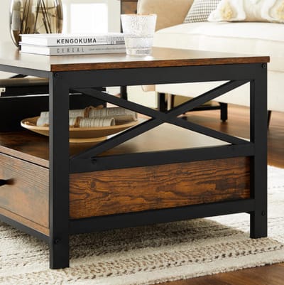 FurnStar Salontafel met 2 Laden en Opbergvak – 100 x 55 x 45 cm – Industrieel Design – Rustiek Bruin/Zwart