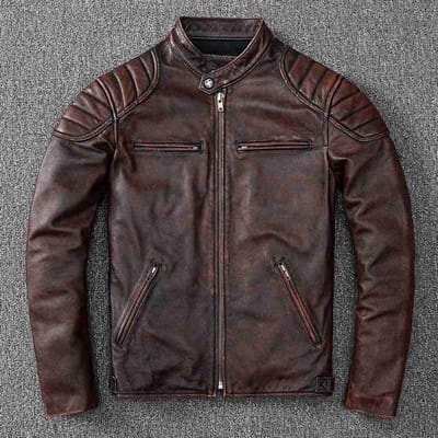 Nieuwe Vintage Stijl Heren Kleding van Koeienhuid Biker Echt Lederen Jas Mode Bruine Slimme Jas Heren XXXXL roodbruin