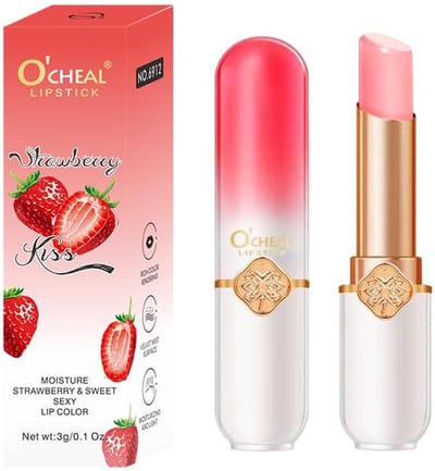 O'CHEAL Lipstick | Lippenbalsum STRAWBERRY Color Changing Lipstick | Aardbijen Lippenstift voor Vollere Lippen |Hydraterende Roze Lipgloss | Lip balm pearl shine | balsem voor Grotere lippen - lip protector | Lip stick voor Dikkere lippen | Roze
