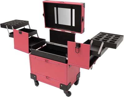 Cosmetica Koffer - Make-up Trolley - Professioneel Gebruik - Met Spiegel - 50 kg Belasting - Roze