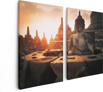 Artaza Canvas Schilderij Tweeluik Boeddha Beeld In Een Tempel - 80x60 - Foto Op Canvas - Canvas Print