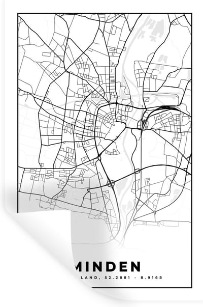 Muurstickers - Sticker Folie - Minden - Stadskaart - Kaart - Plattegrond - 20x30 cm - Plakfolie - Muurstickers Kinderkamer - Zelfklevend Behang - Zelfklevend behangpapier - Stickerfolie