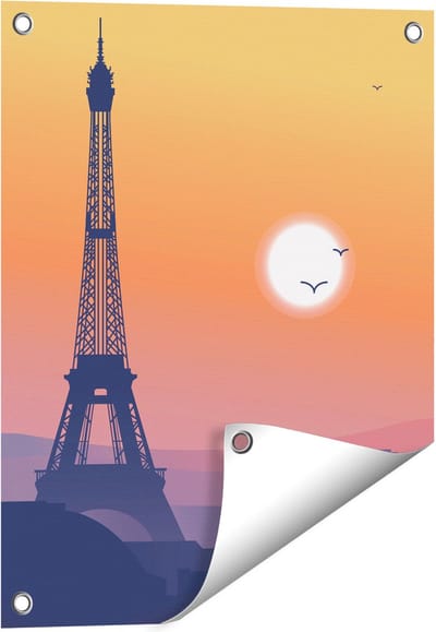 Gards Tuinposter Illustratie van de Eiffeltoren in Parijs - 40x50 cm - Tuindoek - Tuindecoratie - Wanddecoratie buiten - Tuinschilderij