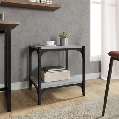 vidaXL - Tv-meubel - 40x33x41 - cm - bewerkt - hout - en - staal - grijs - sonoma - eiken