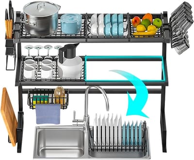 Afdruiprek Keuken - Keukenorganizer Afdruiprek - Efficiënt Afwassen - Ruimtebesparend Boven Gootsteen - 3-laags - Zwart