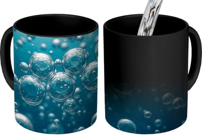 Magische Mok - Foto op Warmte Mokken - Koffiemok - Luchtbellen - Dynamisch - Blauw - Magic Mok - Beker - 350 ML - Theemok
