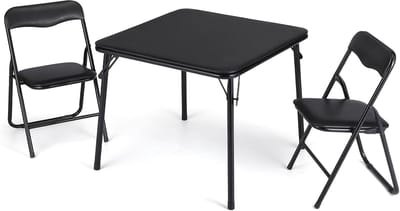 3-Delige Opvouwbare Kindertafel en Stoelen Set - Speeltafel met 2 Stoeltjes - Gewatteerd (PU Leer) - Inklapbaar - Zwart