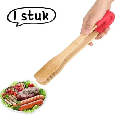 1 stuk - Keukenclips - Bamboe voedselclips, brood- en barbecueclips - buffetclips, siliconen voedselclips - keukengereedschap voor bakken, bamboe clips - rood