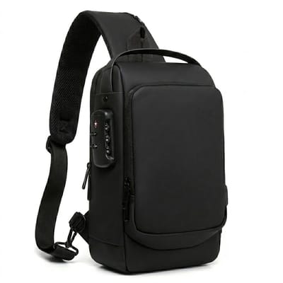 Zwarte crossbody tas heren borsttas schoudertas met wachtwoordslot verstelbare schouderband anti diefstal sportieve vrijetijdstas waterproof look