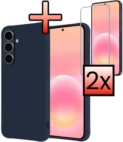 Hoesje - Met 2x Screenprotector - Geschikt voor Samsung Galaxy A57 - Sterk & Shockproof - Back Cover - Siliconen Case - Telefoon Hoes - Donkerblauw