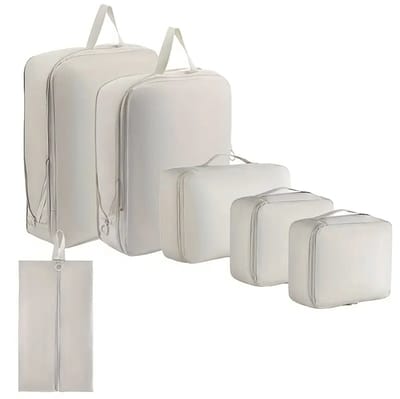 Dutchers® Compressie Packing Cubes - 6 stuks - Voor koffers & tassen - Backpack - Compressie rits - Reis accessoires - Travel cubes - Kleding organizer - Beige