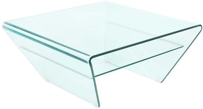 Moderne glazen salontafel FANTOME 70cm trapeziumvormig met transparante plank - 39054