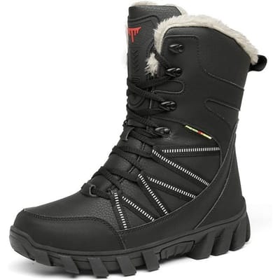 Winter Hoge Top Fleece-gevoerde Dikke Sneeuwschoenen Grote Maat Mannen Waterdichte Leer Warme Buitenschoenen Noordoost Katoen Gewatteerde Schoenen 47 zwart