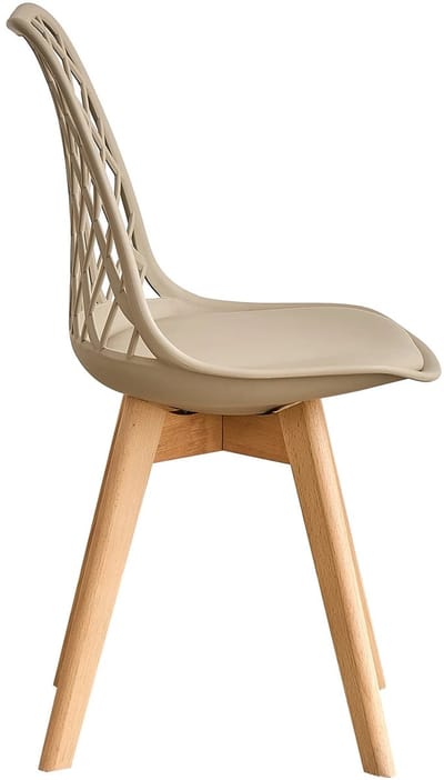 QUESTYR Set van 6 Eetkamerstoelen – Beige – Scandinavisch Design – Mesh Rugleuning & Houten Poten – Comfortabele PU‑Lederen Stoelen voor Keuken & Eetkamer