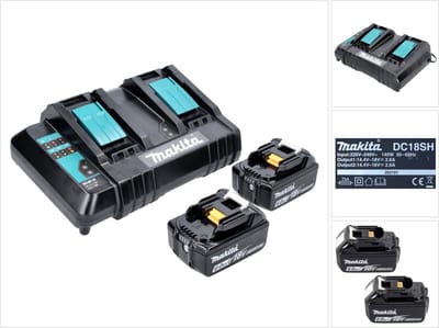 Makita Power Source Kit 18 V met 2x BL 1860 B 6.0 Ah accu ( 197422-4 ) + DC 18 SH dubbele lader ( 199687-4 )