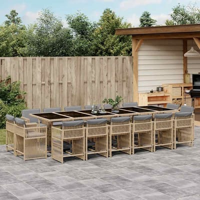 vidaXL - 17-delige - Tuinset - met - kussens - poly - rattan - gemengd - beige