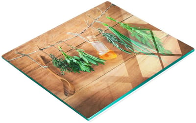Decoratieve snijplank van gehard glas met kruidenkoord 60x52 cm