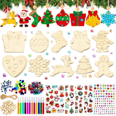 Houten Hangers voor Schilderen, 358 Stuks, DIY Craft Set voor Kinderen, Kerstdecoratie en Creatieve Projecten