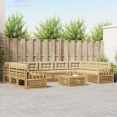 vidaXL - Buiten - bank - set - 10 - st - Wit - en - Beige - Massief - Acacia - Hout