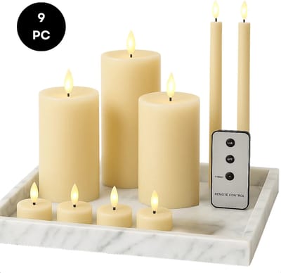 Lomera LED Kaarsenset - Met Afstandsbediening - Bewegende Vlam - 9-Delige Set - Waxkaarsen - Theelichtjes - Ivoor Kleur - Timer Functie - Realistische Kaarsen - Veilige Kaarsen - Echte Wax - Op Batterijen - Decoratieve Verlichting