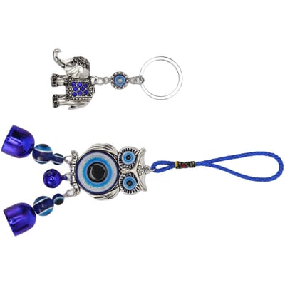 Décoration Hibou Œil Bleu Absorbeur d'Énergie Négative Pendentif Ornement Éléphant Œil Bleu Porte-clés pour Sac à Main gray