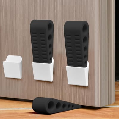 3-delige rubberen deurwig - Antislip deurstopper voor alle vloeren en oppervlakken, wigvormig (Zwart)