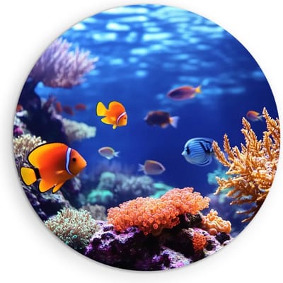 Saammp Muurcirkel Hout - Vissen - Koraal - Landschap - Natuur - Ø 90 - Wandcirkel - Wanddecoratie Cirkel - Muurdecoratie Woonkamer - Slaapkamer decoratie - Rond Schilderij
