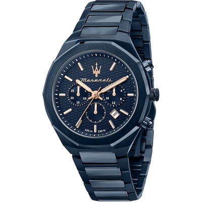 Maserati Stile Blue Roestvrij Staal Heren Quartz Chronograaf Horloge R8873642008 blauw