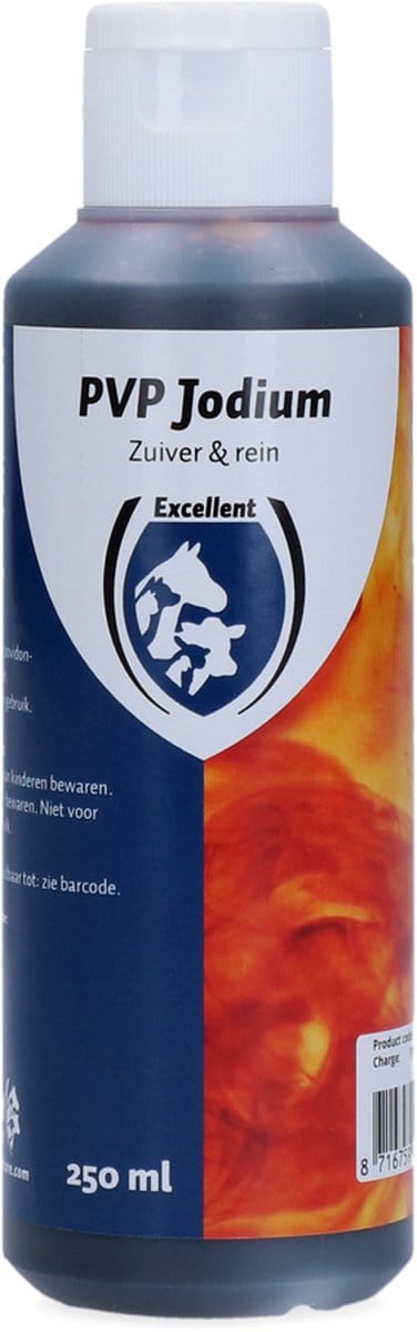 Excellent Jodium 250ml – 10% PVP Jodium – Uitsluitend voor dieren – Reinigt huid en vacht – Huidvriendelijk en prikt niet – Klepsluiting