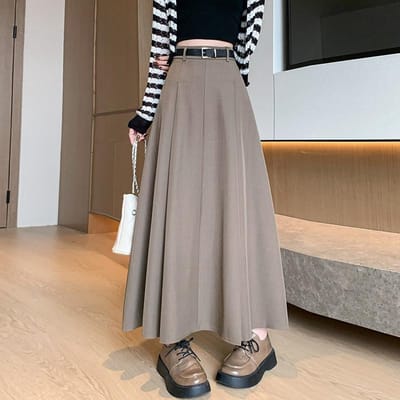 Dames Herfst en Winter Nieuw Geplisseerde Rokpak Verdikt Zoete Stijl Rok Hoge Taille Slank A-lijn Midi Rok 2XL gray