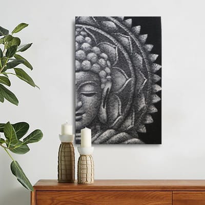 Grijze halve Boeddha Mandala 60x80cm