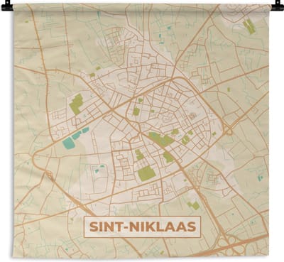Wandkleed - Wanddoek - België - Sint-Niklaas - Kaart - Stadskaart - Plattegrond - 180x180 cm - Wandtapijt