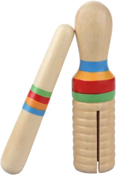 Houten Percussie Instrument - Muziek Speelgoed - Vroege Muziekeducatie - Dubbele Geluidseffecten - 12.8 cm - Houtkleur