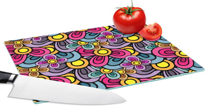Glazen Snijplank - 28x20 - Patroon - Hippie - Bloemen - Paars - Snijplanken Glas