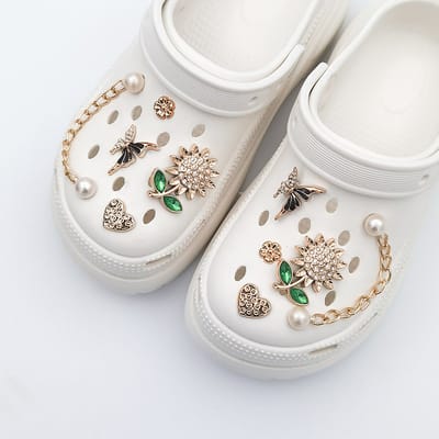 Schoenaccessoires-geschikt voor crocs charms- geschikt voor crocs pins- geschikt voor crocs Accessoires- geschikt voor Crocs Jibbitz-10 zonnebloemen met strasssteentjes