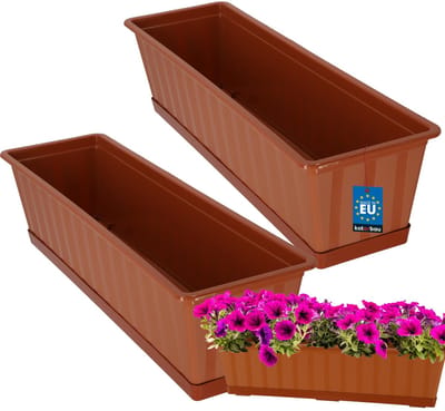 KOTARBAU® 2 st Balkonbak, Bloembak voor Balkon, Kunststof, 60 x 18 x 14 cm, Plantenbak, Terracotta, Plantenbak Balkon, met Schotel, Rechthoekig