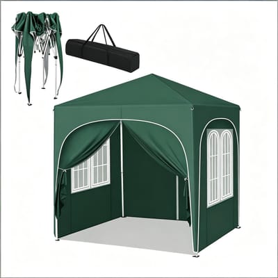 Partytent 2x2 - Zonnescherm Vouwtent Groen - Feesttent 2x2m - Tuinpaviljoen - 210D Oxford - Roestvrij frame - Waterafstotend - Uv-bestendig - Tuin - 200x200 cm - 1 Stuk - Groen