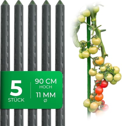 Verpakking van 5 plantenstokken 90 cm groen 11 mm metalen buis met kunststof coating trellisstokken voor planten trellisondersteuning komkommers tomatenstokken voor klimplanten bloemenhouder trellisstok plantenstok 90 cm
