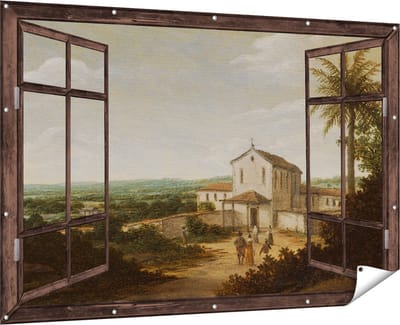 Gards Tuinposter Doorkijk Kerkelijk Gebouw in Brazilië - Frans Jansz. Post - 180x120 cm - Tuindoek - Tuindecoratie - Wanddecoratie buiten - Tuinschilderij