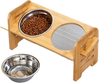 Verhoogde Hondenbak - Dubbele Voerbak - Comfortabel Eten - Verstelbare Hoogte - 40x18x19.5cm - Bruin