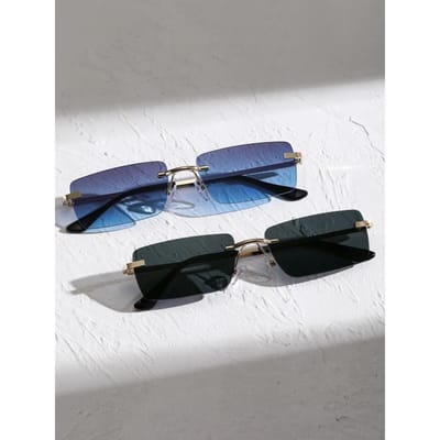 1/2PCS Unisexe Durable Métal Métal Rectangulaire Monture de Lunettes Monture Mode Sans Bord Lunettes de Soleil Lunettes Pour Fête Extérieure sur la Plage
