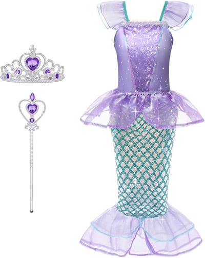 Mermaid Kostuum voor Meisjes, Prinses Zeemeermin Outfit met Accessoires, Glanzend Zeemeermin Verkleedkostuum voor Halloween en Verjaardagsfeestjes