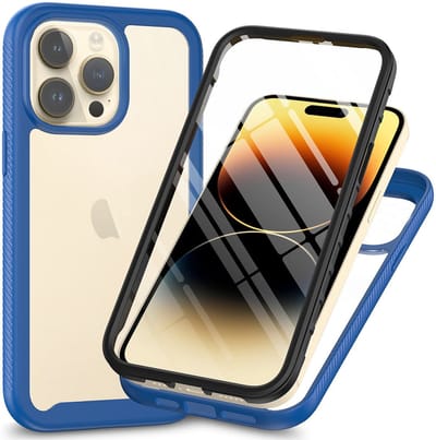 Hoesje met Ingebouwde Screenprotector Geschikt voor Apple iPhone 15 Pro Max | Full Protect valbescherming | Schokbestendige Beschermhoes tegen Vallen | Shockproof | Doorzichtig / Blauw