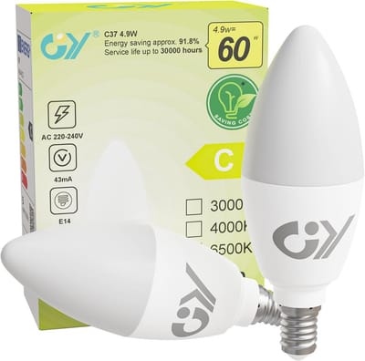 2x E14 LED Lamp C37 Kaarslamp 4,9W - 807 Lumen - 6500K Koud Wit Licht - Niet-dimbaar