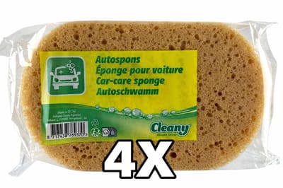 Cleany Autospons Bruin Groot – 4 Stuks – Professionele Auto Was Spons – Extra Absorberend – Krasvrij & Duurzaam